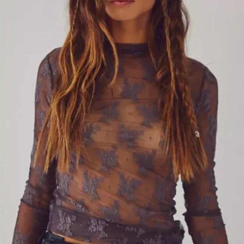 Free People Lady Lux Layering Top Black Sand • Size M